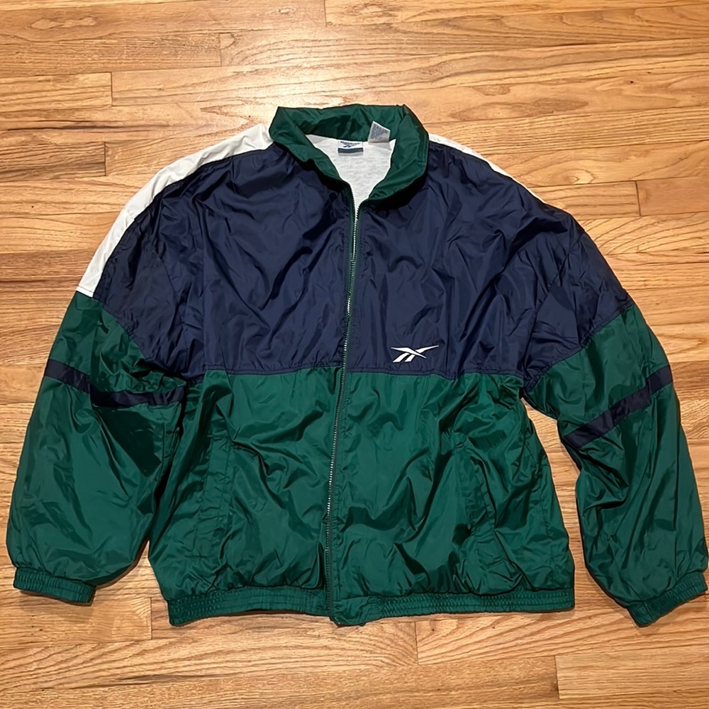 Vintage Reebok Men's Windbreaker Full Zip Jacket XXL 2XL Green Blue White